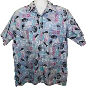 Go Barefoot Men’s Size XL Baby Blue Floral Hawaiian Shirt Mens Button Up USA